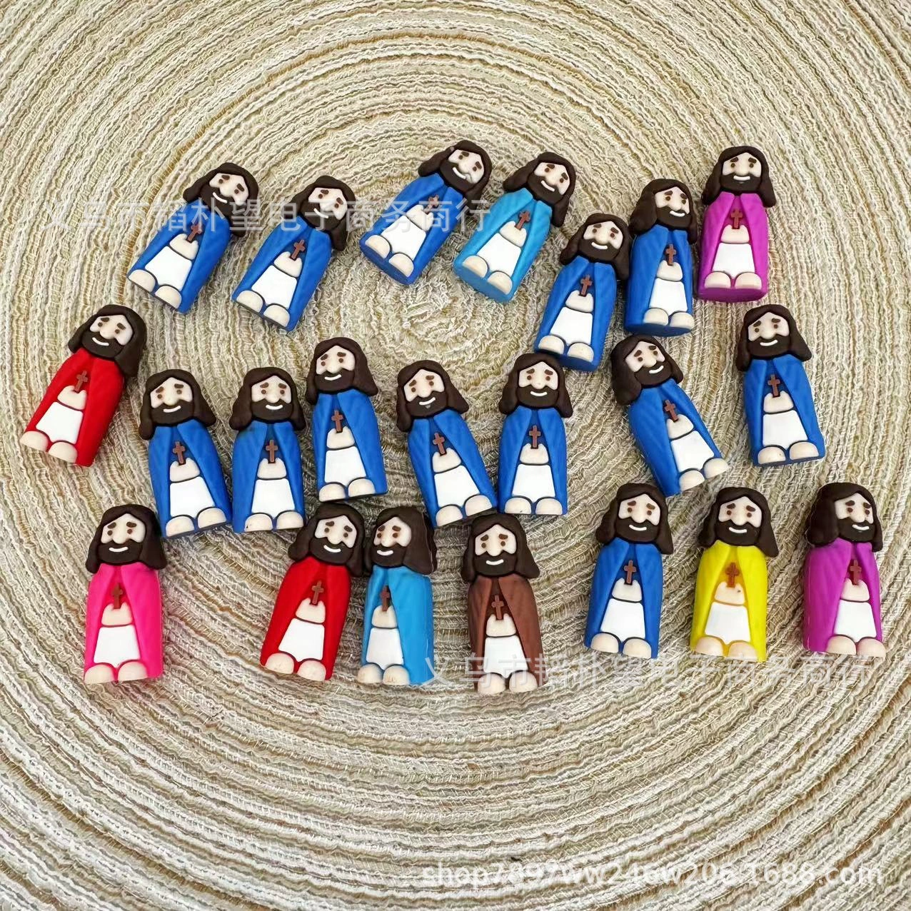 Mini Jesus Figurine PVC, 3D Easter Religious Decoration, Multi-Color Small Statue