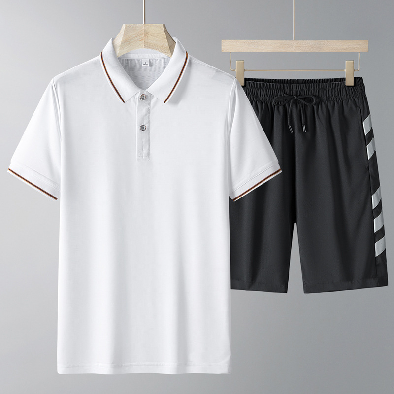 Traje de manga corta de mediana edad para hombre papá de verano seda de hielo pantalones cortos de secado rápido solapa polo ropa deportiva casual de dos piezas