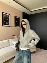 美式复古连帽长袖卫衣外套女秋季双拉链宽松开衫小众慵懒百搭上衣