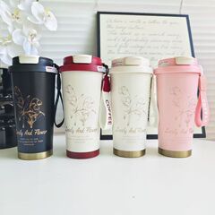 新型スズラン304ステンレス保温カップ女子学生高颜値双飲コーヒーカップ屋外携帯車カップ