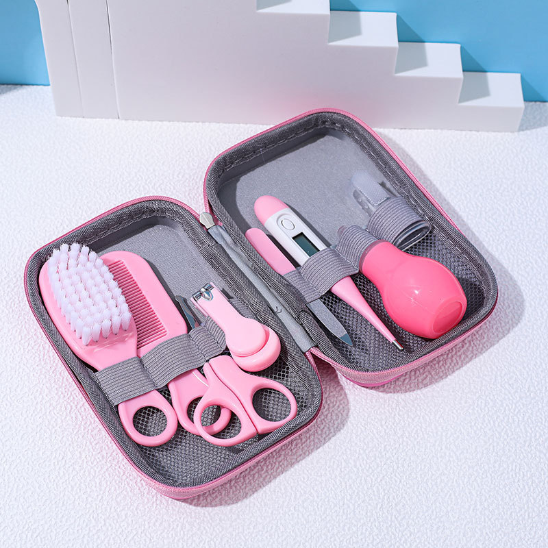 Productos para madres y bebés al por mayor tijeras de uñas para niños 8 piezas de conjunto de cepillo de peine aspirador de nariz bolsa EVA set de cuidado