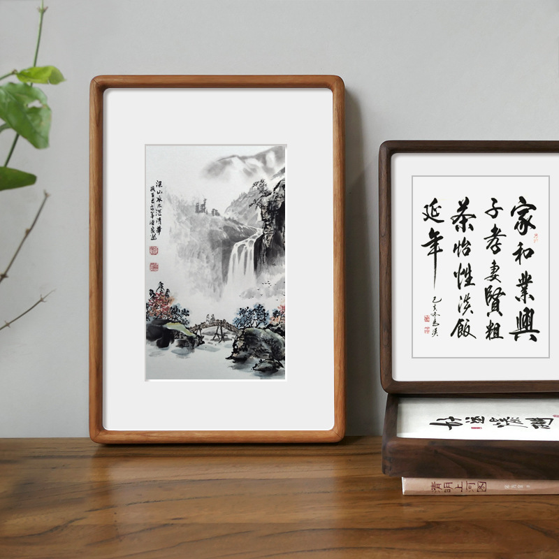 GJU8榫卯斗方紅木極窄畫框黑胡桃櫻桃水曲柳花梨實木書法裝裱相框