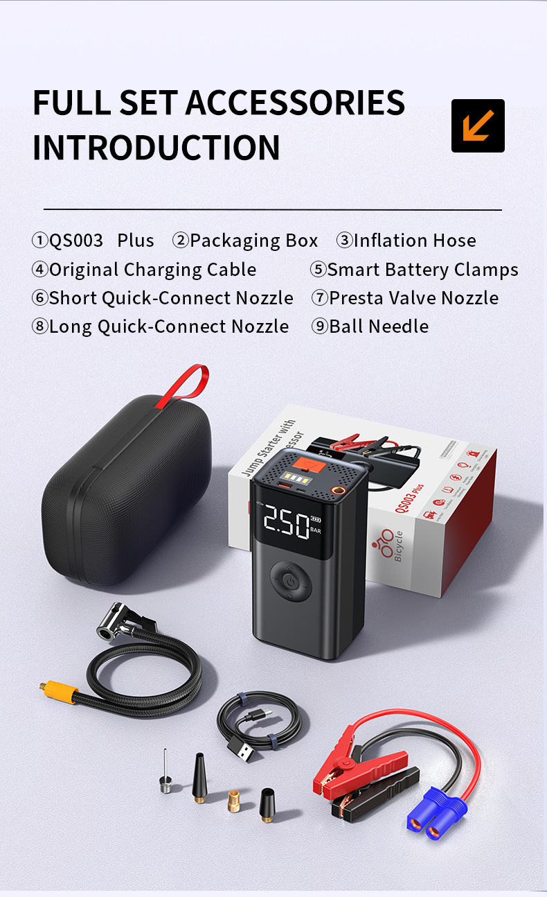 Car Emergency Start-Up and Inflation Multi-Function All-In-One Device, Power Bank Tire Inflator, Emergency Lighting Power Bank