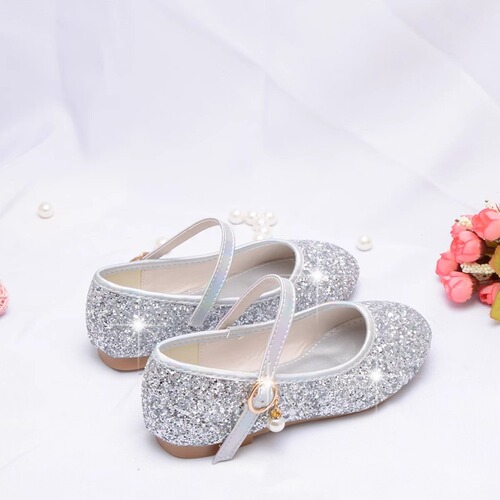 Children's Shoes Crystal Shoes Little Girl Silver Princess Performance Shoes Primary School Soft Sole Single Shoes Girls' New Small Leather Shoes
