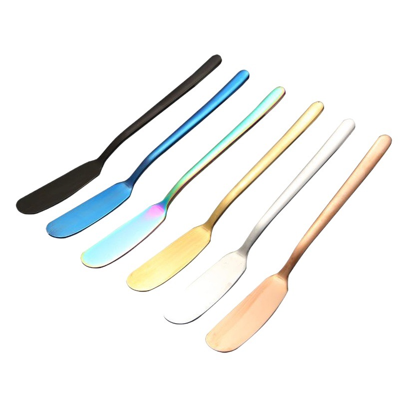 Cuchillo de mantequilla de acero inoxidable 304 estilo coreano mango largo mermelada espátula de mantequilla vajilla occidental crema cuchillo de pastelería fábrica al por mayor
