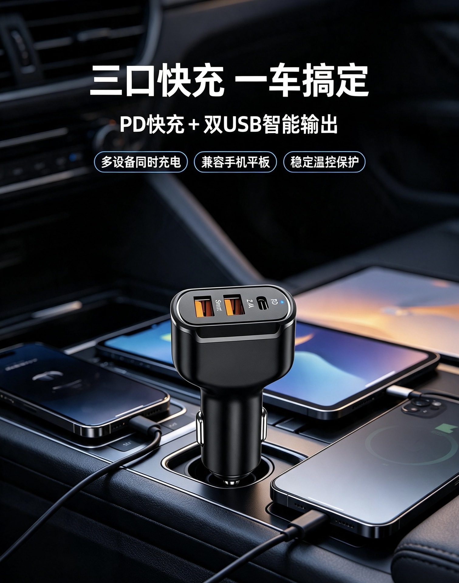 Factory direct 32W car charger 12V car charger cigarette lighter 20W+QC18W one-to-three PD fast charger