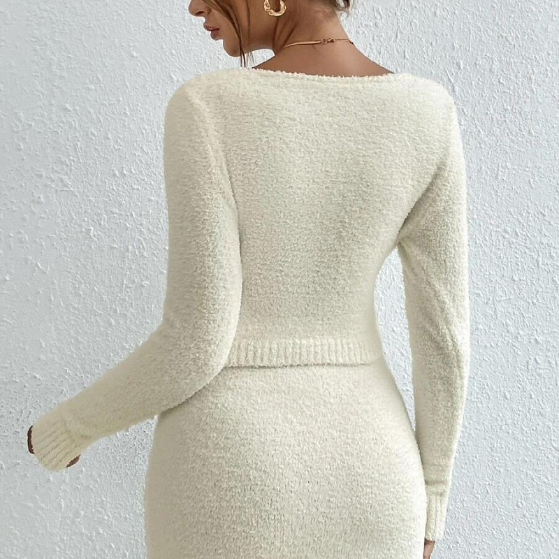 Women's suit knitted solid color top sweater skirt two-piece female_voghion.com