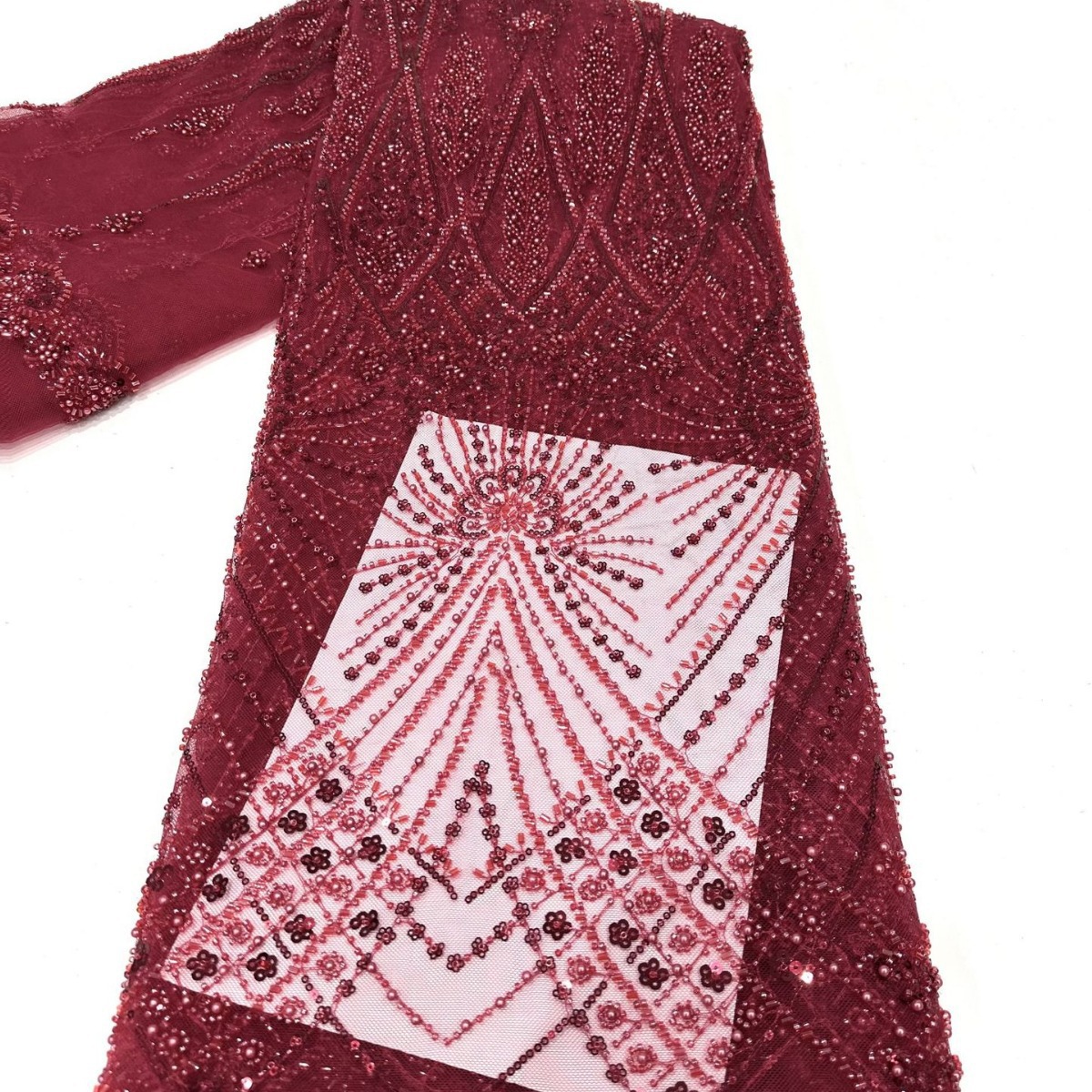 Tubo de perlas bordado por computadora bordado de lujo vestido de boda modelo de vestido de mujer falda de tela de corte comercio exterior transfronterizo