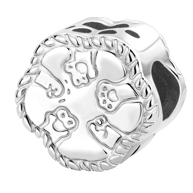 European and American Cross-Border White Copper Silver-Plated Beads Cute Pet Paw Print Beaded Bracelet Snake Bone Chain DIY Large Diameter Accessories