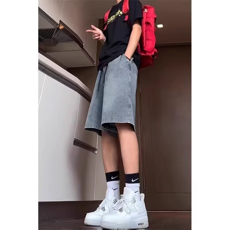Pantalones cortos de mezclilla con patrón de cielo estrellado Casual 2024 Verano Nuevo estilo Marca de moda Pantalones de calle Pantalones vaqueros de cinco puntos sueltos rectos