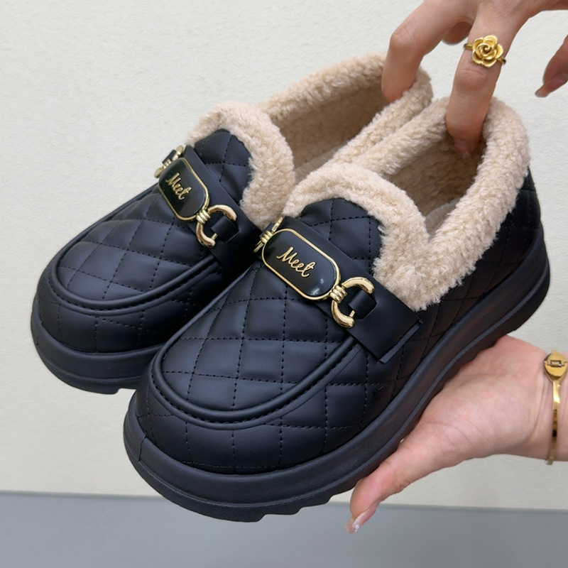 Women's Winter Snow Boots New Style Old Beijing Cotton Shoes with Fur, Plush Thickened Loafers, Warm and Comfortable Mom Shoes