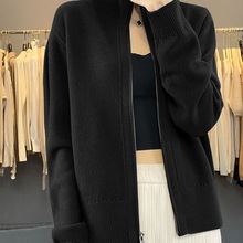 时尚休闲立领外套女2025新针织衫双拉链毛衫开衫韩版卫衣毛衣上衣