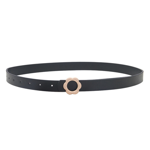 Belt for women summer new flower buckle simple fashion retro with jeans black trendy student decorative belt