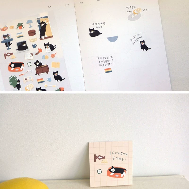 Кросс-бордер корейский су Atelier милый 1139 черный непонятный кот и кот stickers decorative handbook