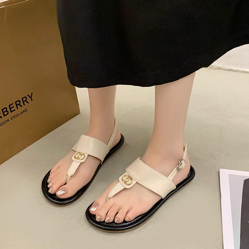 Sandali infradito retrò rossi netti estivi nuovi sandali infradito da donna S Ins scarpe da spiaggia piatte al mare dal design di nicchia alla moda_voghion.com