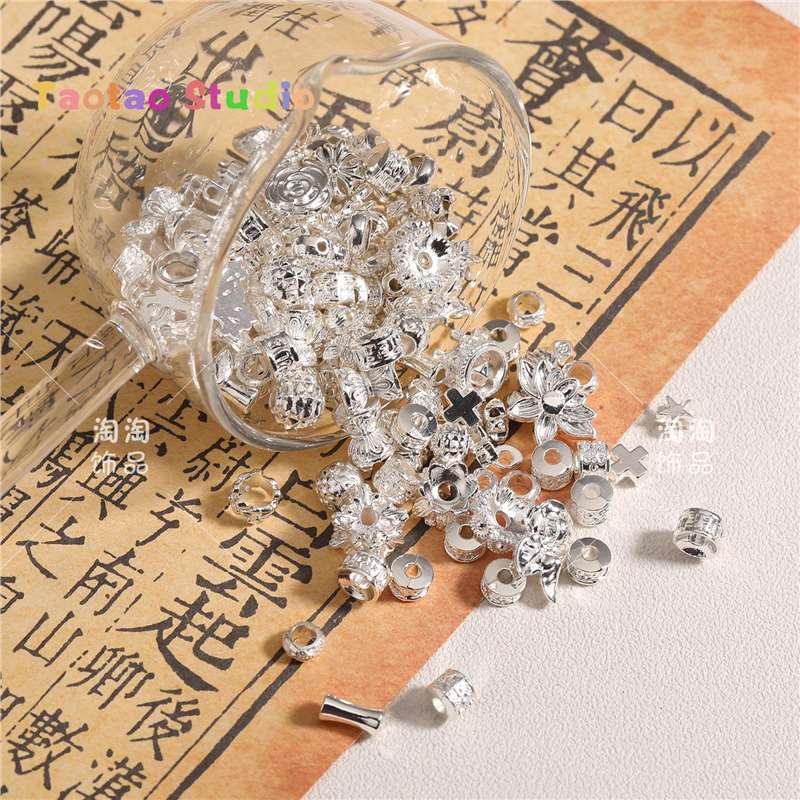 Mezcla de plata antigua brillante plata colgante de perlas DIY accesorios de joyería tubo de perlas dobladas tubo de flor colgante de diafragma brazalete de tres vías