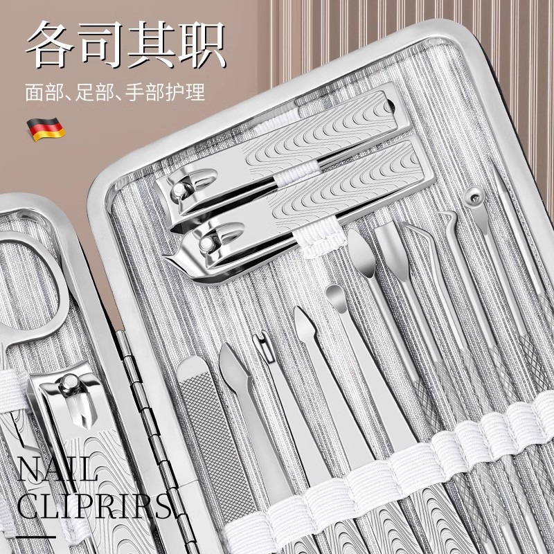 Caja completa de herramientas de pedicura inclinada, uñas, cuchilla de orejas, cortadora de uñas, conjunto de cortadoras de uñas