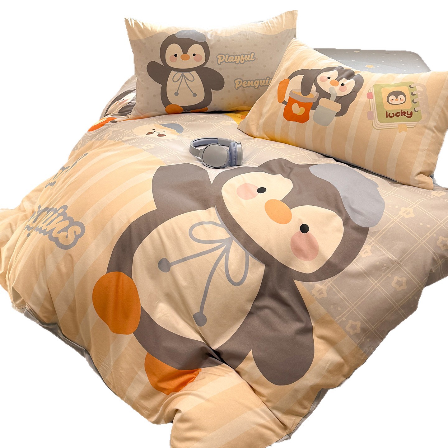2026 nueva colcha de cama de algodón de dibujos animados de algodón cuatro piezas de sábanas de dormitorio infantil tres piezas de cama de cama de cama