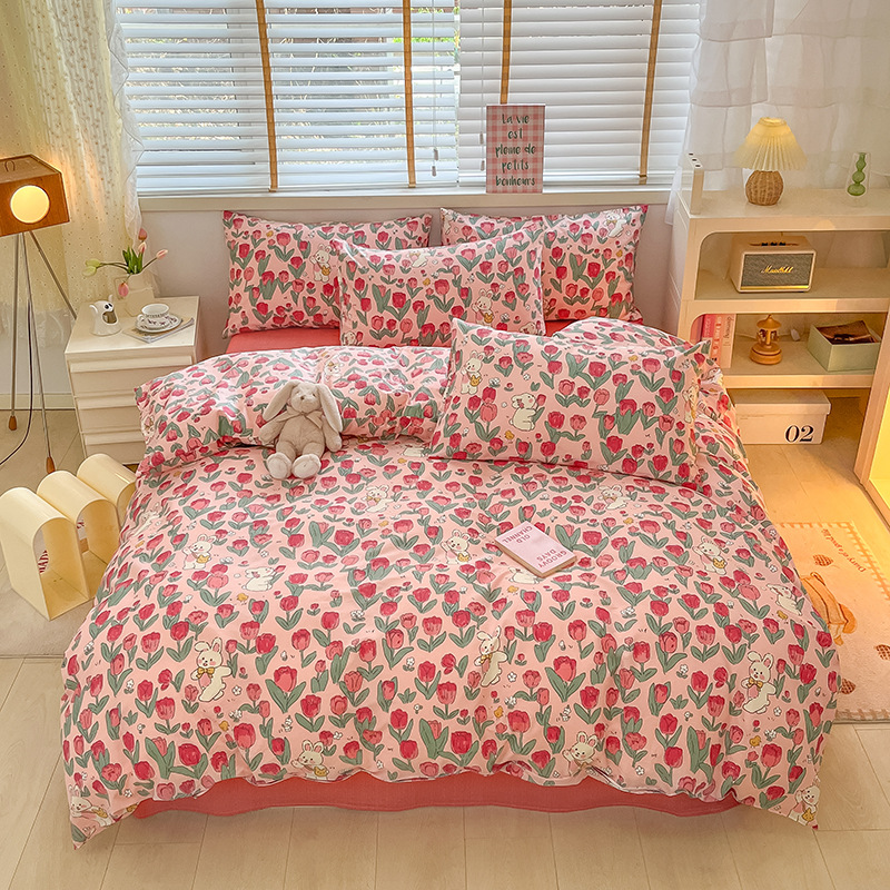 Cuerpo de algodón de cuatro piezas de amor, cama de cama, cama de cama, dormitorio de estudiantes, ropa de cama de tres piezas.