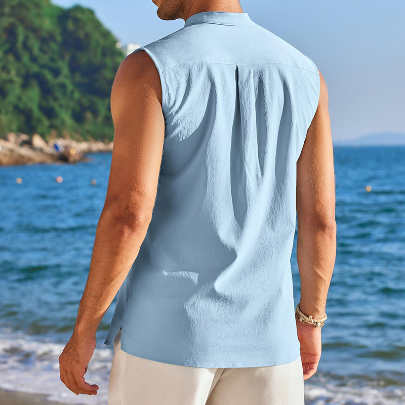 2024 primavera y verano Amazon Hombres Nuevo medio abierto tubo sin mangas camisa de fondo europeo y americano al aire libre chaleco casual de los hombres