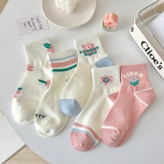 Wholesale 2023 Spring New Low-top One-piece Ankle Socks for Women, Cute Striped Flower Ins Cotton Socks
