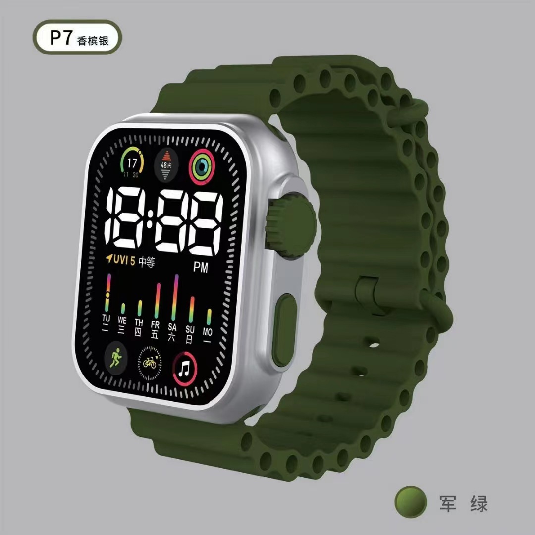 Nuevo reloj electrónico LED P7 champán plata océano banda moda digital deportes niños estudiante LED reloj electrónico