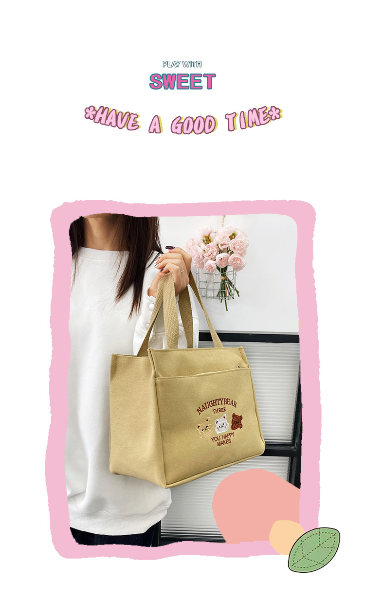 New wholesale fashionable and high-quality canvas handbag, simple and portable, easy to carry for going out, versatile lunch box and bento bag details Picture