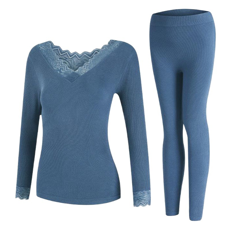 Otoño e Invierno nueva temperatura constante sin costuras ropa interior térmica traje de encaje bottoming suéter forrado de lana de las mujeres ropa de otoño pantalones largos al por mayor