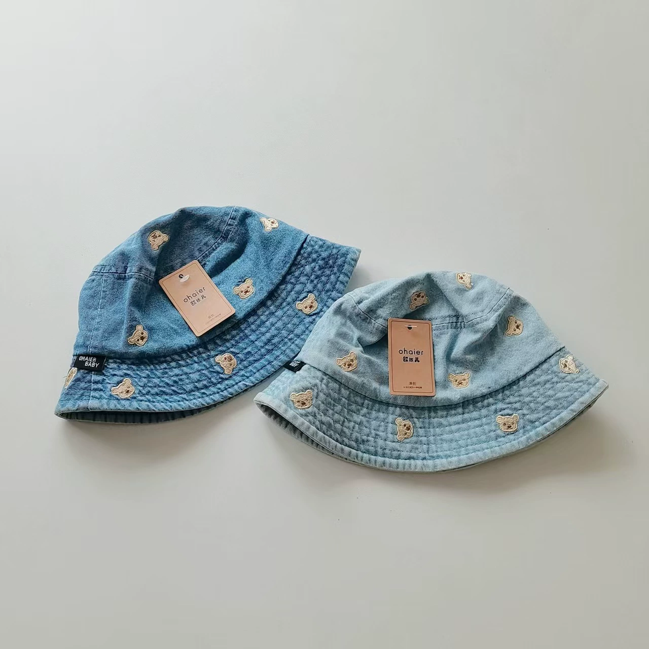 Детская джинсовая шляпа для мужчин и женщин, девочек, с embroidery, с маленькими медведями, оптовая