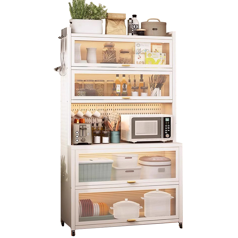 Gabinete de almacenamiento de cocina multicapa para microondas domésticos, estantería de aire, platos y platos de hierro forjado, estante de almacenamiento multifuncional