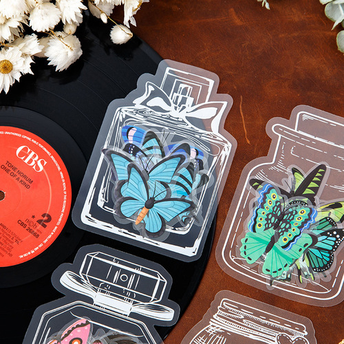 Handmade DIY Bottle Dried Flower Handmade Sticky Notes Transparent PET Sticker Pack Transparent Bookmark Glass Bottle Sticker Decor
