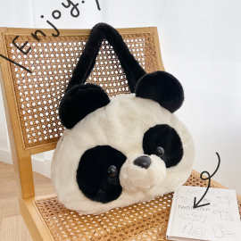 跨境批发2025新款大容量毛绒包包少女学生手提包卡通大熊猫单肩包