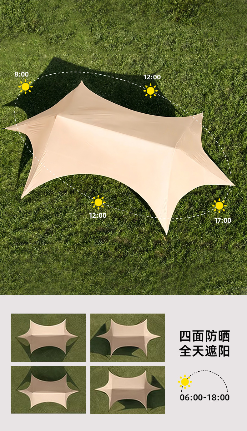 Quick Setup Black Vinyl Six-Claw Canopy Side Tent Car Sunshade Outdoor Sun Protection Camping Essential