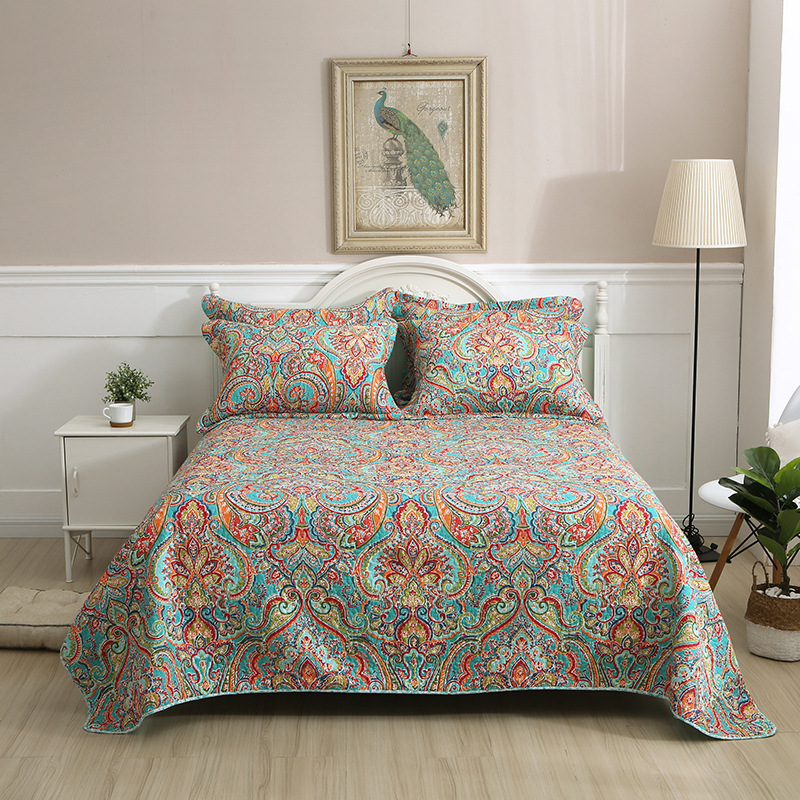 Couette en coton délavé à fleurs de style américain, couette en coton pur, housse de lit pastorale, ensemble de trois pièces, couette imprimée d'été fraîche et respirante avec climatisation_voghion.com