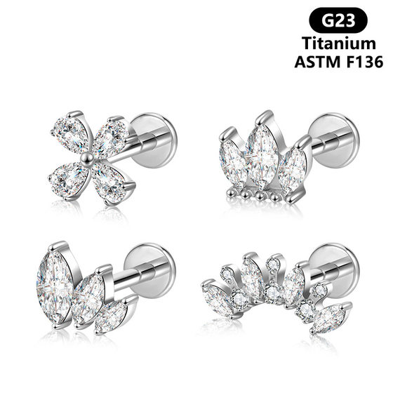 Cross-border G23 titanium alloy ear zircon inner tooth lip nail puncture jewelry European and American fashion anti-allergic ear bone nail manufacturers