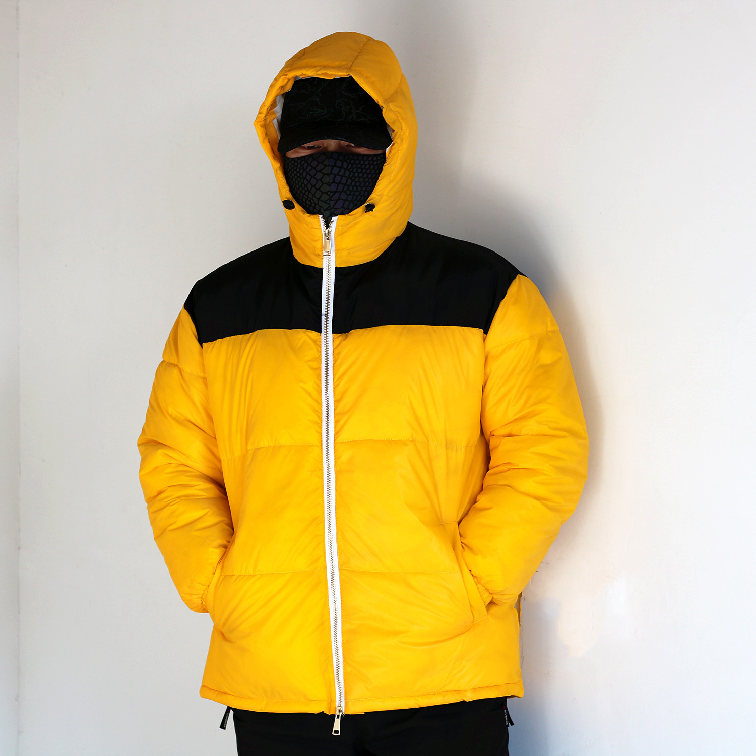 Pánské oblečení Zimní nová žlutá prošívaná barevná reflexní bavlněná bunda pro muže velké velikosti bavlněná bunda_voghion.com