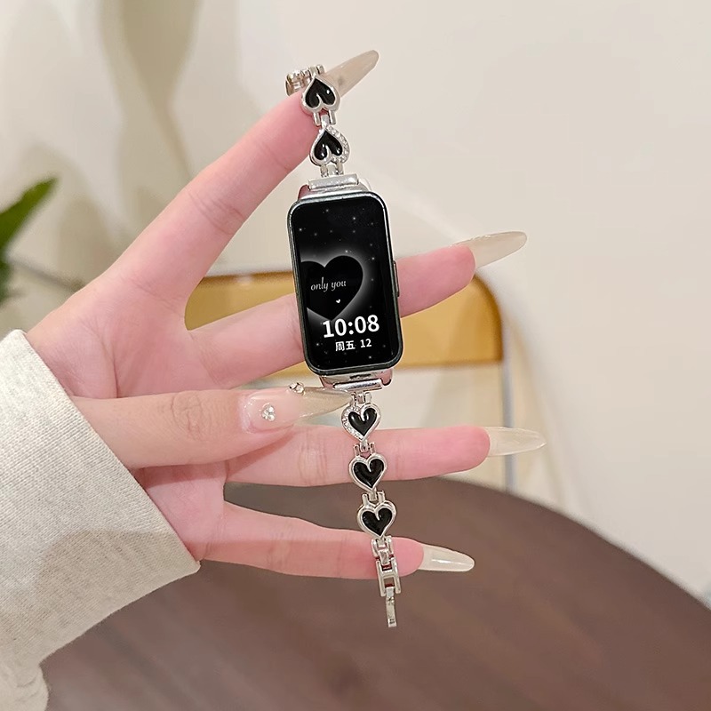 For Huawei Bracelet 8 Generation Metal Heart of True Love Watch Band Women's Huawei Bracelet 9/10 Chain Watch Band