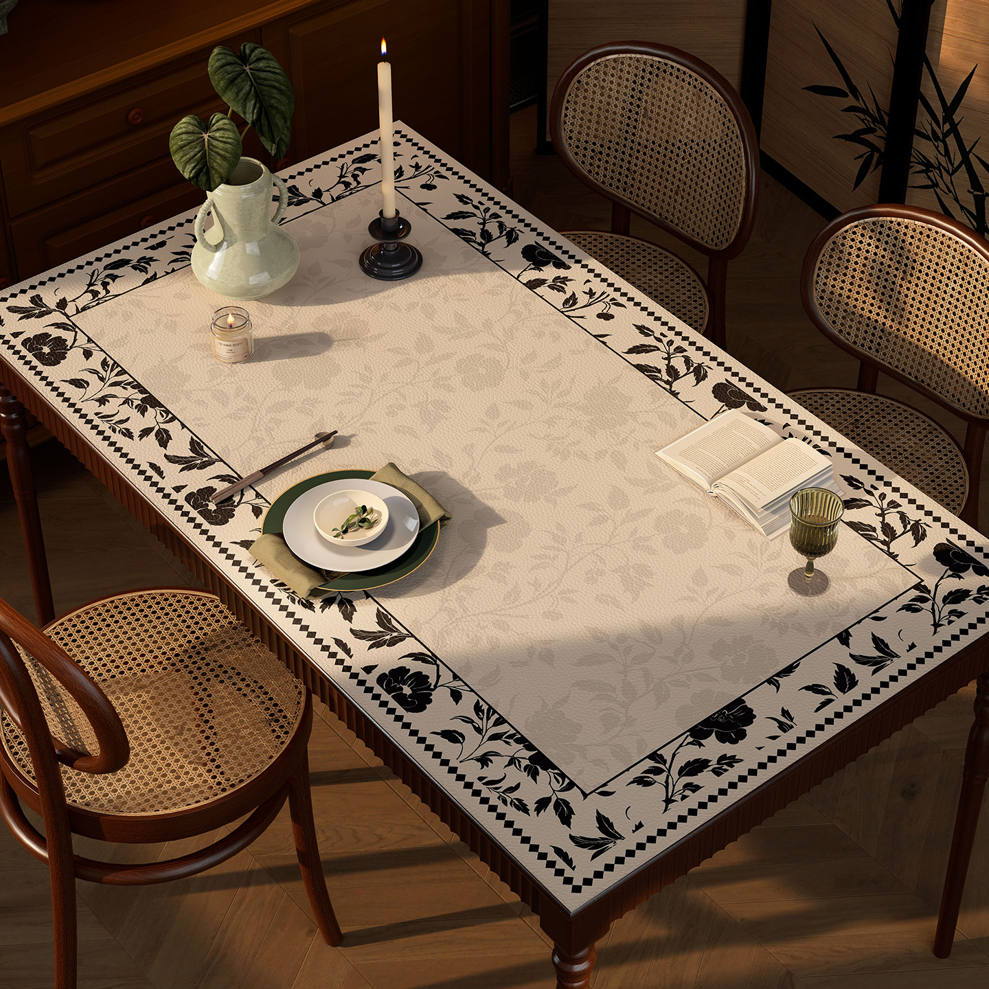 Medieval Style Dining Table Mat, Retro Accessible Luxury, High-End Coffee Table Tablecloth, No-Wash Waterproof, Oil-Proof and Anti-Scalding Desktop Protection Mat