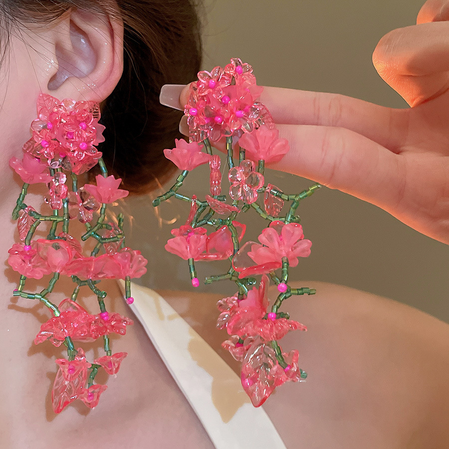 Pendientes de borla de flores de gasa de aguja de plata Pendientes de dopamina de bosque dulce Pendientes de todo fósforo de tendencia de nicho Mujeres al por mayor