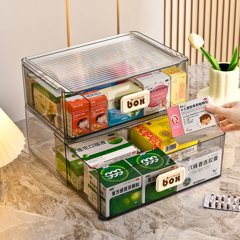 Caja de almacenamiento de medicamentos de tipo cajón transparente de gran tamaño para el hogar, caja de primeros auxilios a prueba de polvo apilada image 4