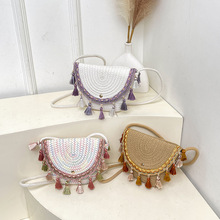 批发民族风撞色马鞍包女包2025夏新款时尚编织单肩包网红潮斜挎包