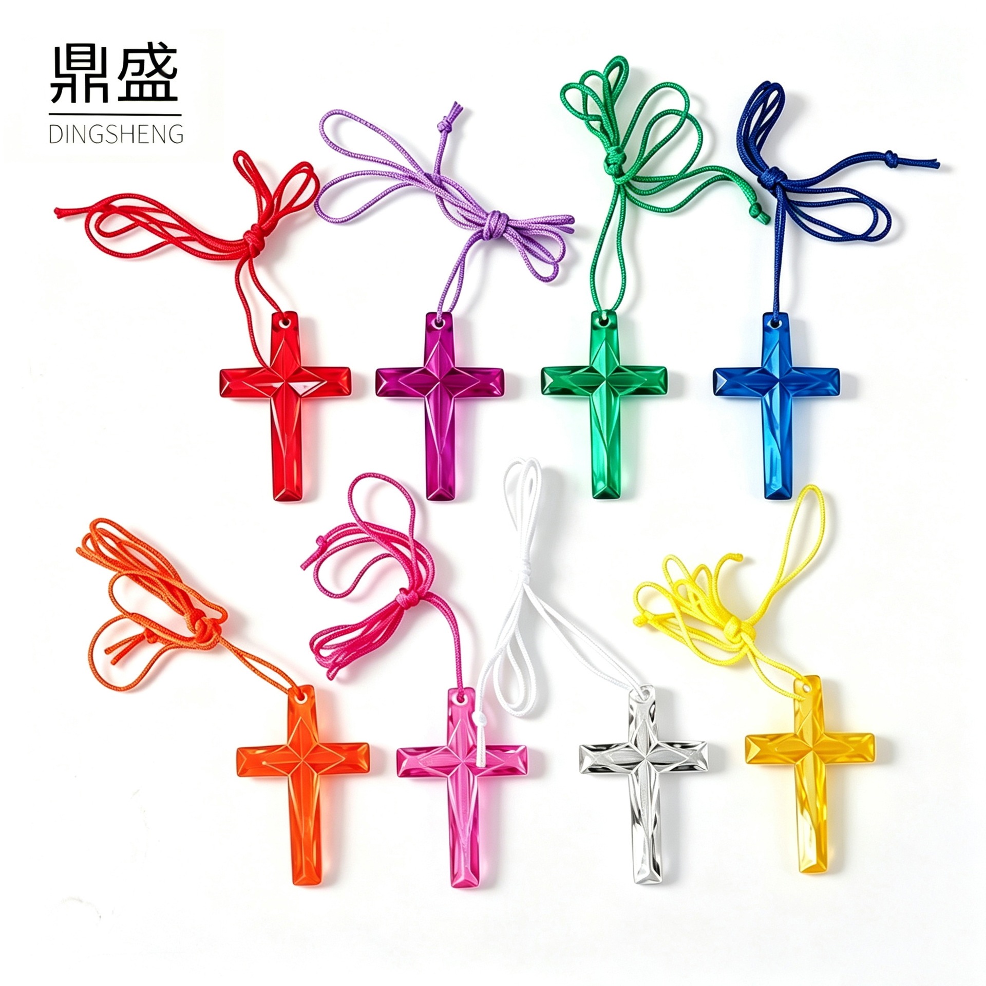The Manufacturer Has In-Stock Supply of Macron-Colored Cross Pendants with Rope Necklaces, Transparent Color Series Necklaces, and Multiple Colors Available