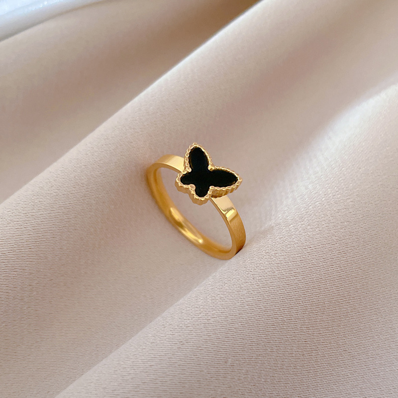 Black Butterfly Ring Titanium Steel Minimalist Index Finger Ring_voghion.com