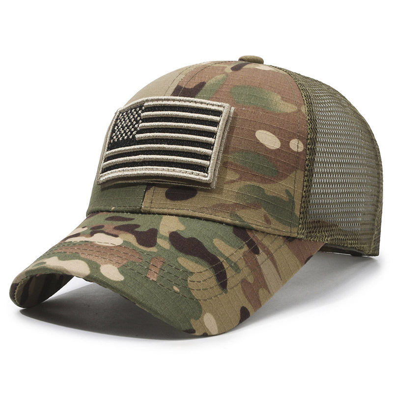 Sello estadounidense, etiqueta rasgada, gorra de velcro, moda al aire libre, protector solar, gorra de red de béisbol, sombrero de camuflaje táctico para hombres