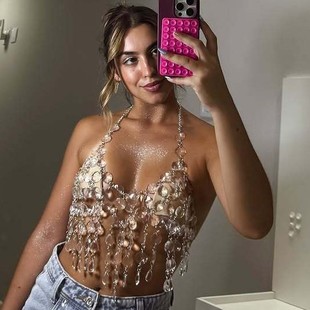 L6163Y flash big diamond chest chain цепочки для тела body chain corset