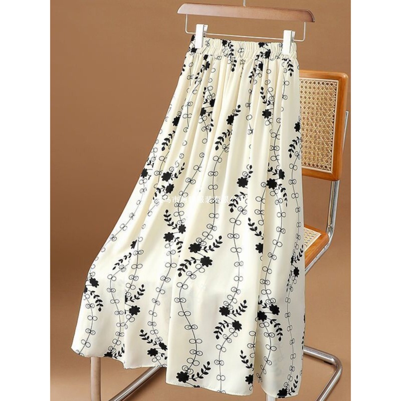 2026 Summer New Style Women's Printed Chiffon Large Size Skirt Long Skirt High Waist Dance Beach A-Line Skirt Fashion Skirt