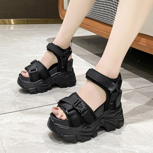 European Station Platform Sandals Women's 2022 Summer New Korean-style Thick-soled Velcro Casual Sports Wedge Sandals for Women