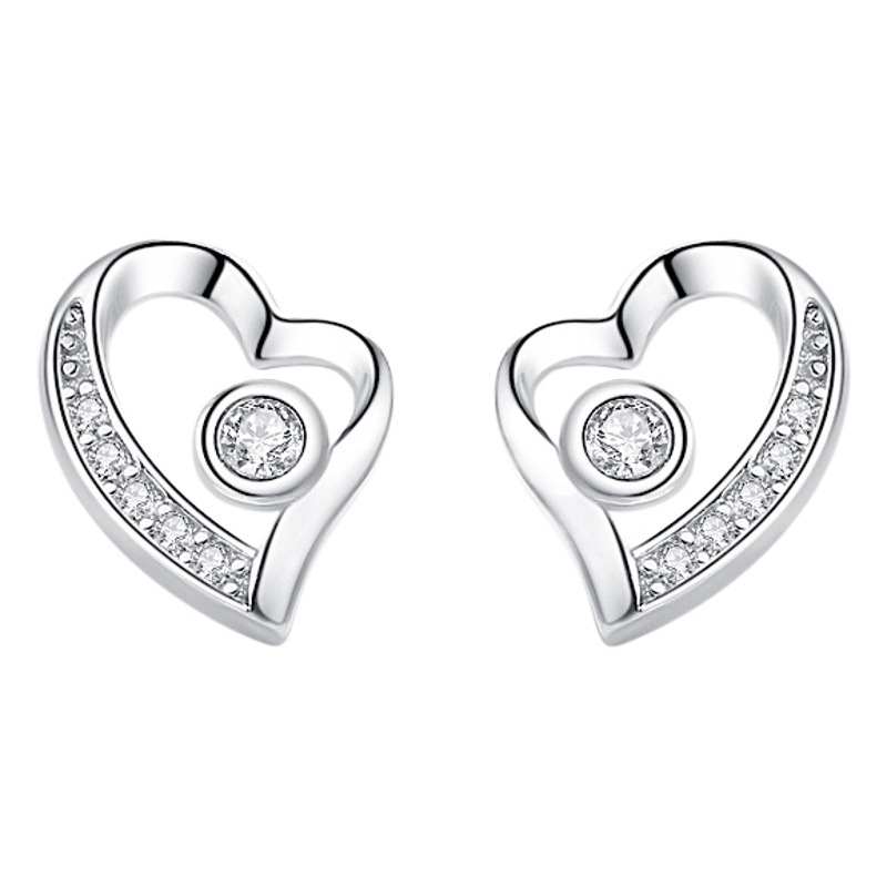 Pendientes de plata esterlina S925 pendientes encantadores de plata de aguja de plata 925 al por mayor pendientes de estilo europeo y americano en forma de corazón incrustados en diamantes para mujeres