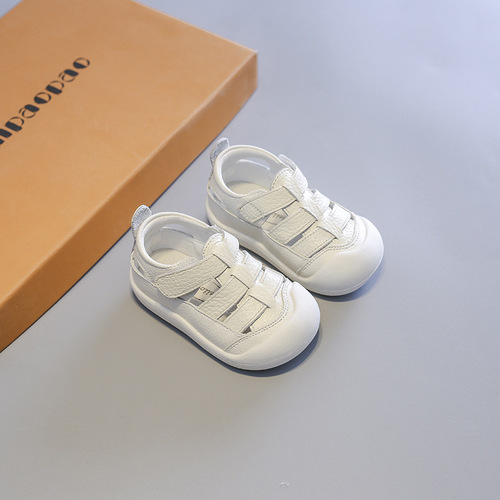  Spring and Summer Genuine Leather Baby Sandals Baotou Soft Soled Children's Shoes Toddler Shoes Velcro Baby Shoes Anti-Slip Hollow