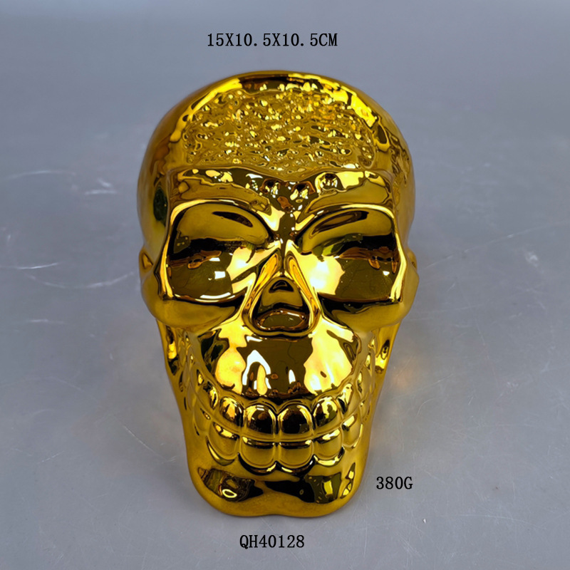 Halloween Ghost Festival Cerámica Calavera chapada en oro Adornos de la atmósfera de terror Cráneo de forma especial transfronterizo Artesanía de cerámica